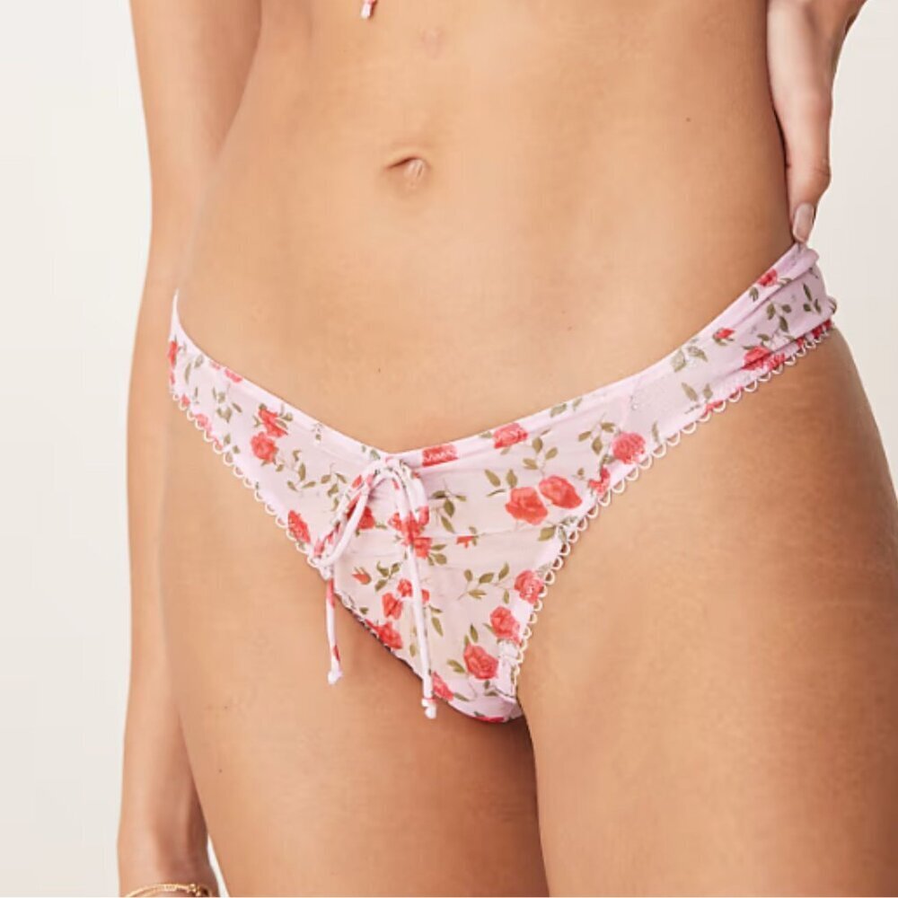 New! For Love And Lemons Pink Floral Lottie Thong Panty Size XS 25012